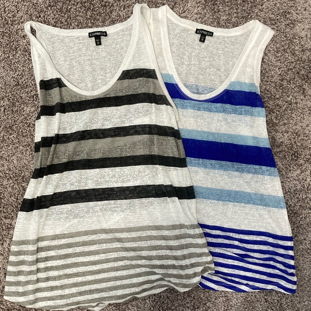 EXPRESS RACERBACK TANK TOPS IN WHITE, BLACK, GRAY AND WHITE, BLUE, BLUE